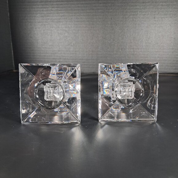 Exquisite Tyrone Irish Hand Cut 24% Crystal Square Pedestal Candlestick Holders - Picture 5 of 12